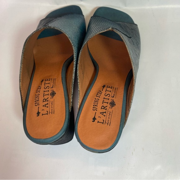 L’ARTISTE Tonalna Blu Leather Blue Sandals Block Heel Sandals Size 38 New/Box - Picture 6 of 7